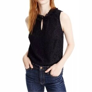 J. Crew Sleeveless Lace Ruffle-Neck Top in Black